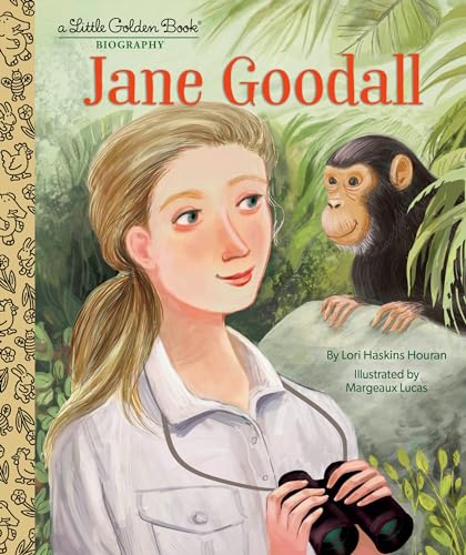 Cover of “Jane Goodall” Little Golden Book, showing a young Jane with a chimpanzee.