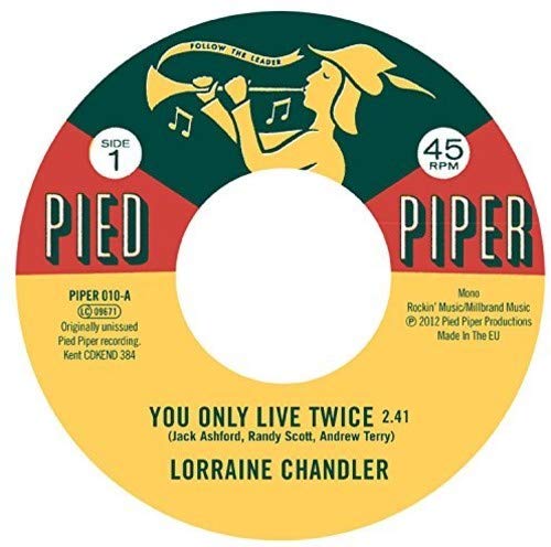 Yellow 45 RPM record label with a piper illustration and song titles.