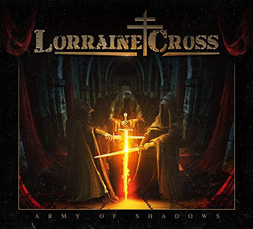 Album cover for Lorraine Cross’ “Army Of Shadows” featuring hooded figures.