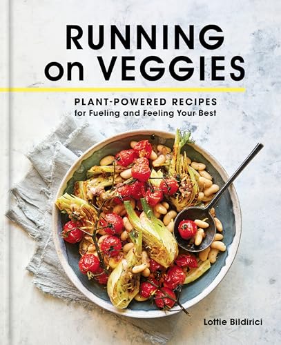 Book cover: "Running on Veggies" with a colorful vegetable dish.