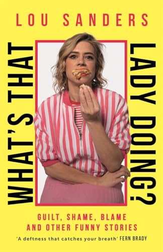 Book cover: woman eating spaghetti, red and white striped shirt, yellow background.