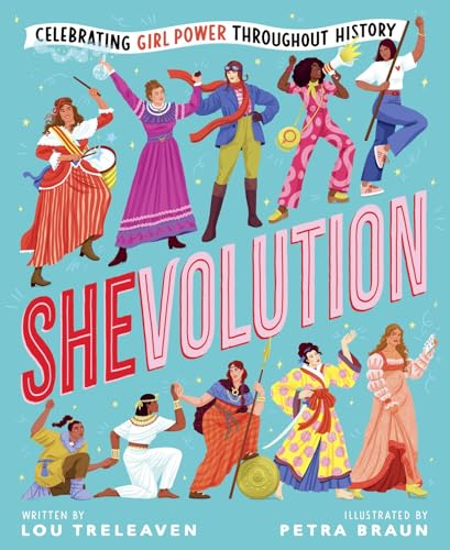 Book cover illustration featuring diverse women from history on a blue background.