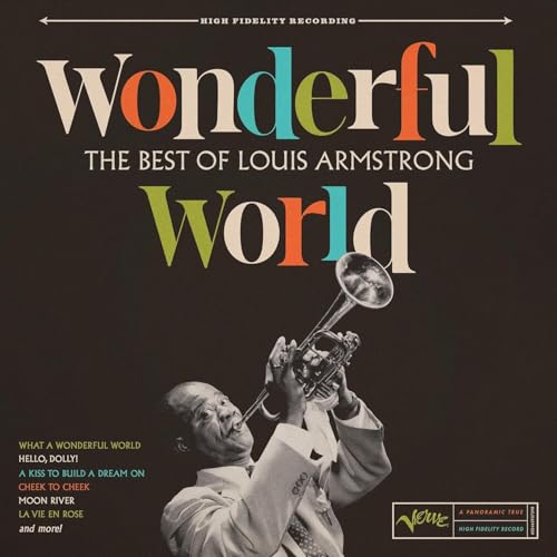 Louis Armstrong album cover featuring the artist playing a trumpet.