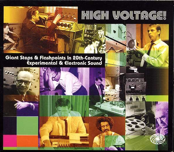 CD cover collage featuring musicians and vintage electronic music equipment.