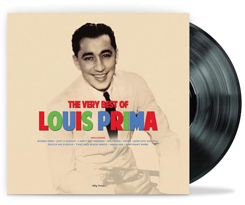 Vinyl record cover featuring a portrait of Louis Prima with a black vinyl disc.