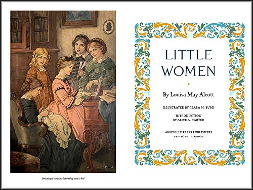 Cover of "Little Women" book with illustration of four women reading.