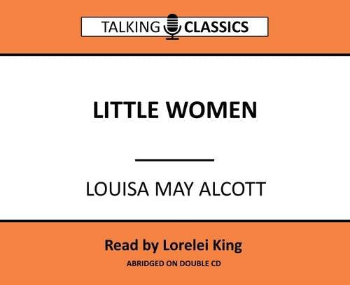 Little Women" book cover, orange and white, with author and reader details.