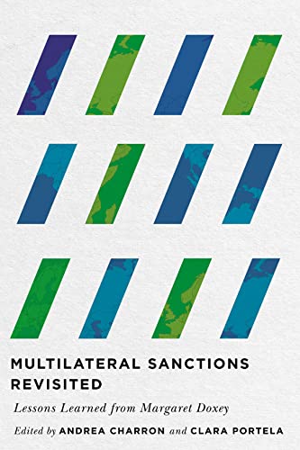 Book cover with abstract diagonal stripes and title "Multilateral Sanctions Revisited".
