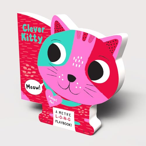 Shaped children’s book, “Clever Kitty,” with a colorful cartoon cat design.