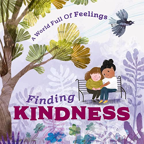 Book cover with two children on a bench under a tree.