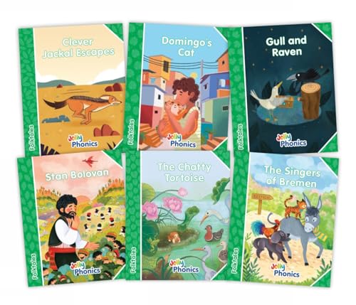 Six colorful children’s books with illustrated covers, part of a reading set.