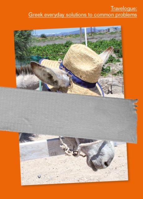 Donkey wearing a straw hat, split image with tape overlay.