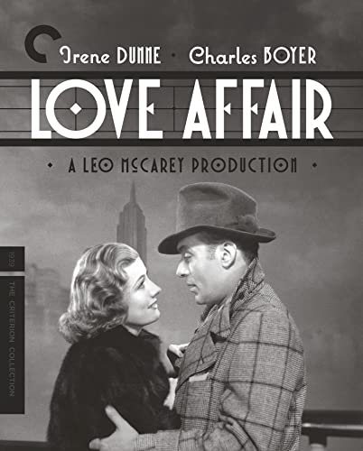 1939 film "Love Affair" Blu-ray cover with a couple and city skyline.