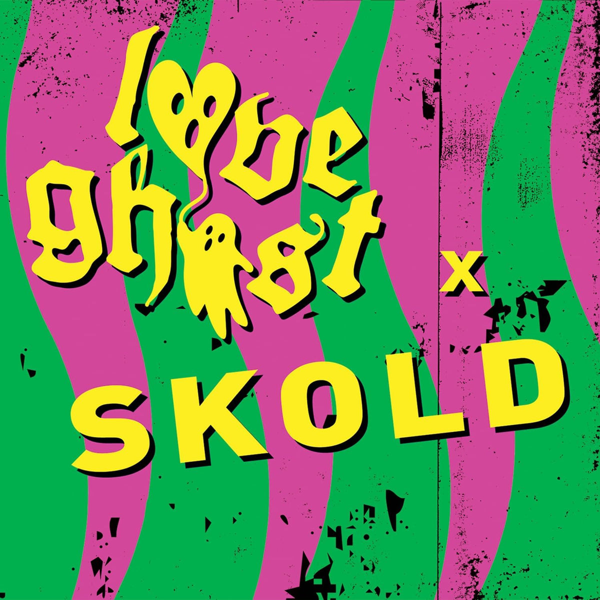 CD cover for Love Ghost X Skold with wavy pink and green design.