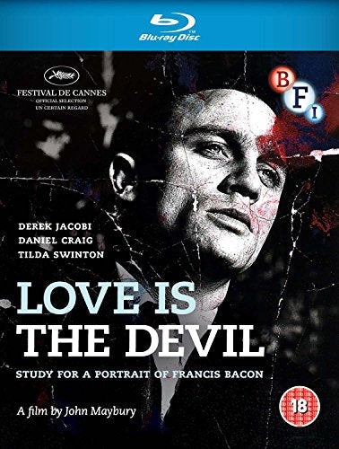 Blu-ray cover for “Love Is The Devil” featuring a distressed portrait.