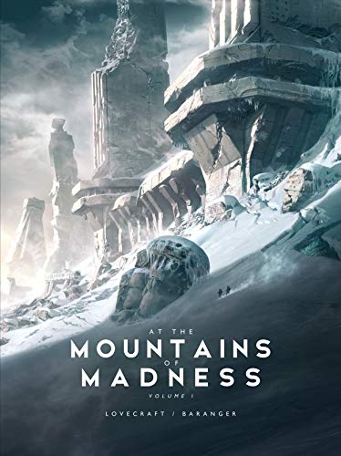 Book cover art showing two tiny figures walking toward massive, ancient stone ruins in snow.