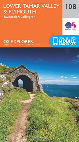 Ordnance Survey Explorer map 108 of Lower Tamar Valley and Plymouth with coastal scenery.