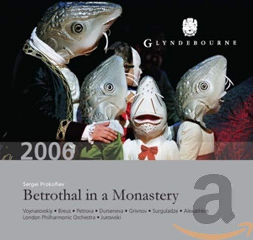 CD cover: performers in fish masks for Prokofiev’s “Betrothal in a Monastery.”