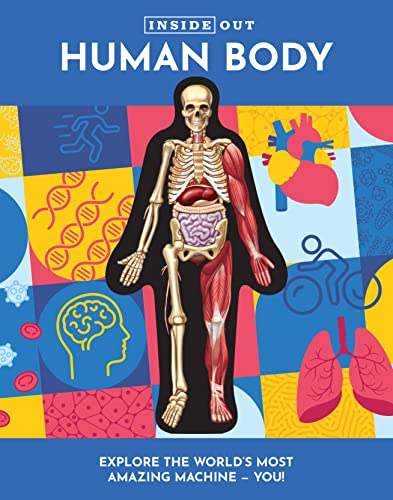 Book cover depicting human anatomy with skeleton, organs, and colorful background.