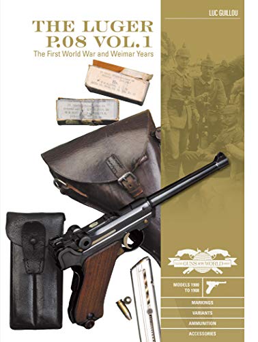 Book cover featuring a Luger P.08 pistol, ammunition, and holster.