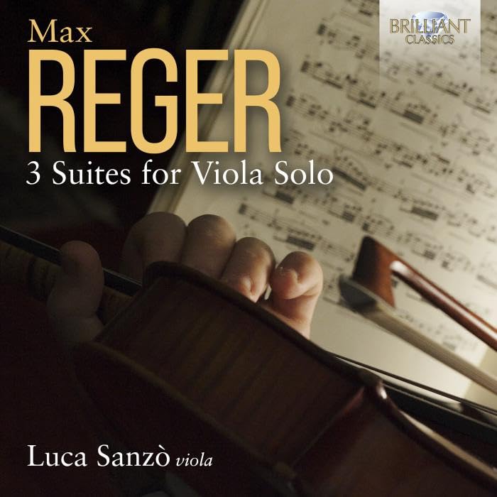 CD cover for Max Reger’s viola suites, featuring a hand playing the instrument.