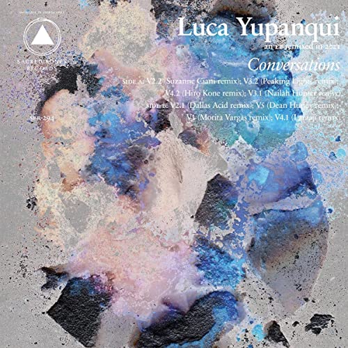 Vinyl record cover for Luca Yupanqui’s “Conversations” with abstract paint texture.