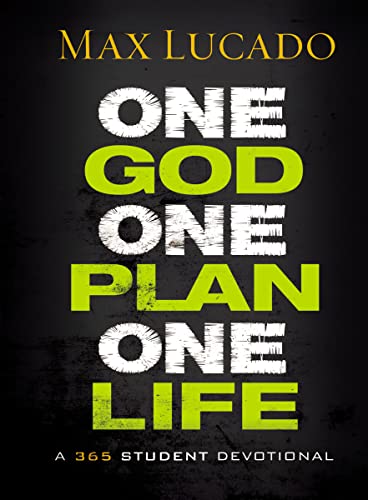 Book cover for One God, One Plan, One Life by Max Lucado on black background.