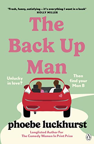 Book cover: red car with two figures, pink and green background.