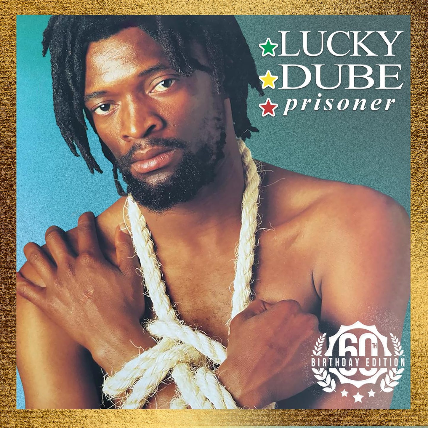 Lucky Dube āPrisonerā album cover with portrait and rope detail.