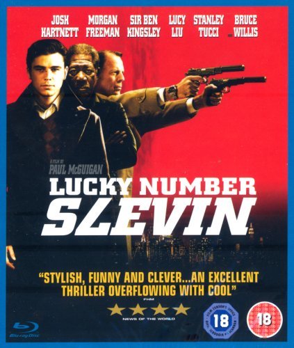 Lucky Number Slevin Blu-ray cover featuring Josh Hartnett, Morgan Freeman, and Bruce Willis.