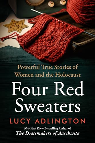 Book cover showing red knitting, a yellow star badge, and title text on dark background.