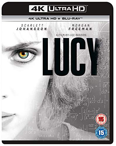 “Lucy” Blu-ray cover featuring Scarlett Johansson’s face and mathematical equations.