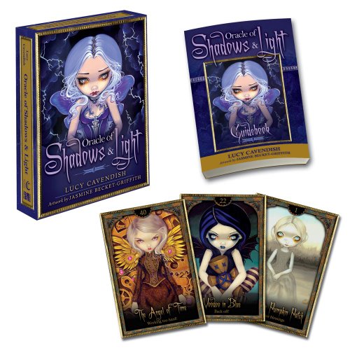 Oracle of Shadows & Light tarot deck with guidebook and three sample cards.