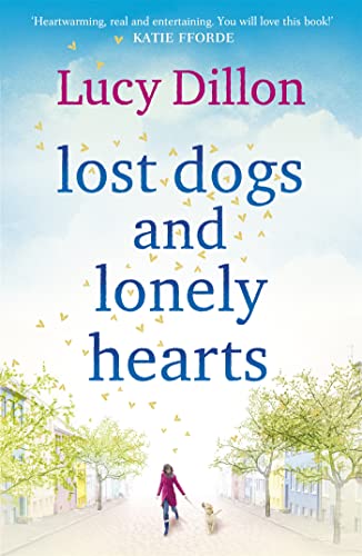 Book cover with title “Lost Dogs and Lonely Hearts” and a woman walking a dog.