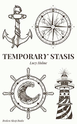 Book cover with nautical illustrations: anchor, compass, wheel, lighthouse.