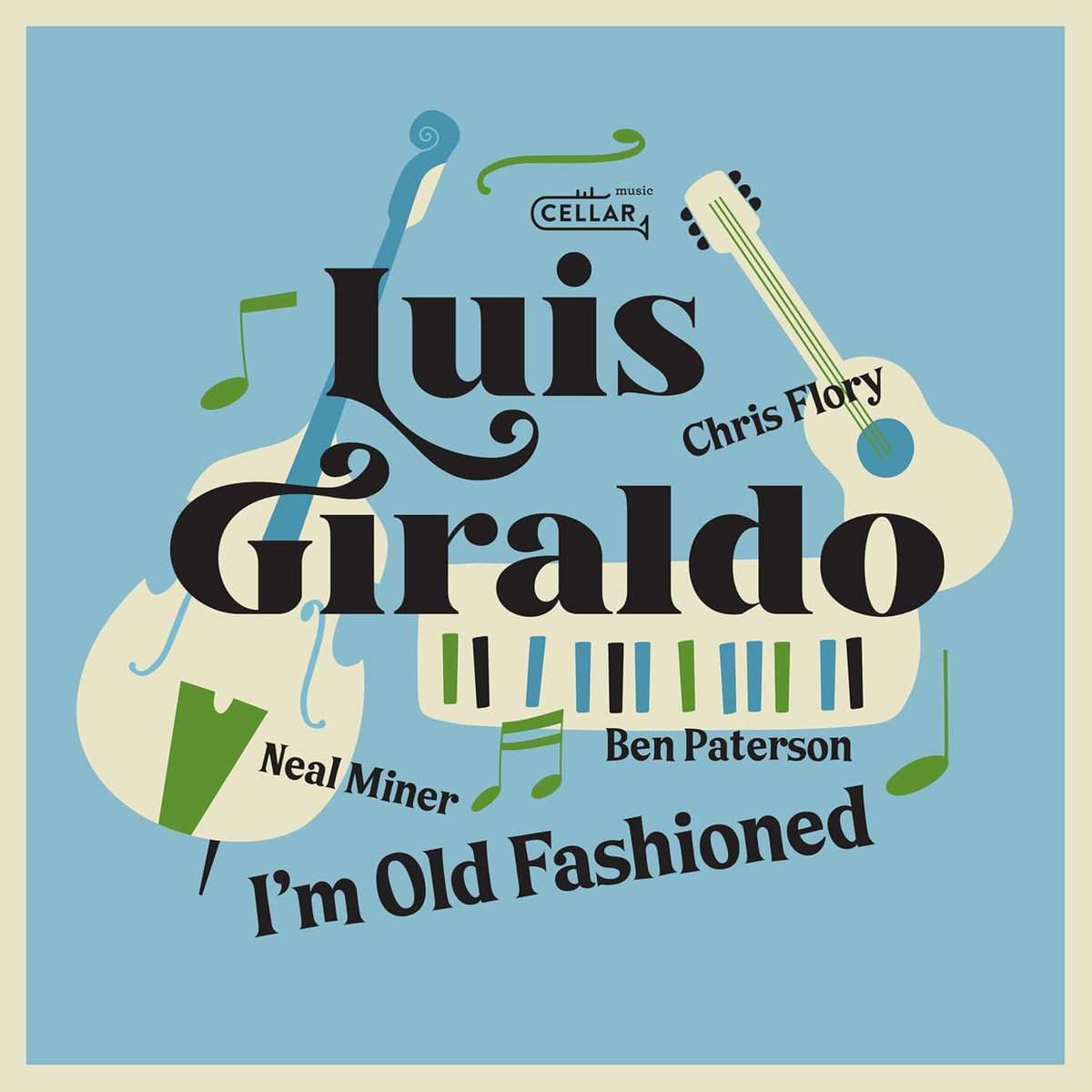 CD cover for Luis Giraldoās āIām Old Fashionedā with musical motifs.