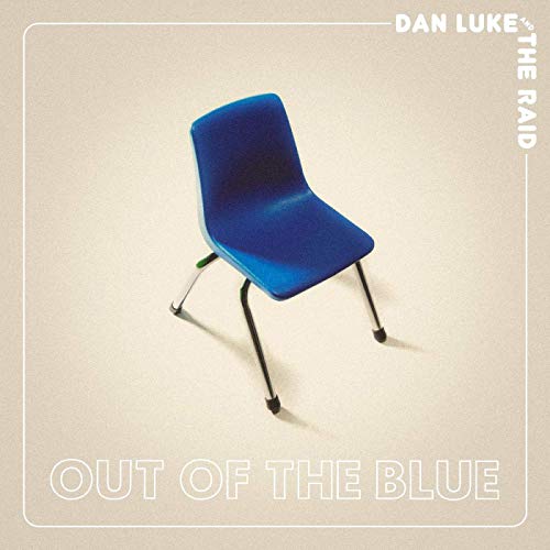 "Album cover featuring a blue chair on a beige background with white text."