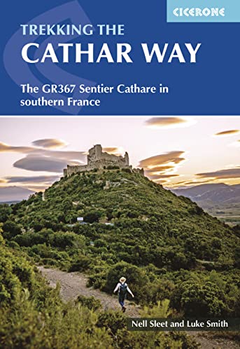 Book cover featuring a hilltop castle and a hiker in France.