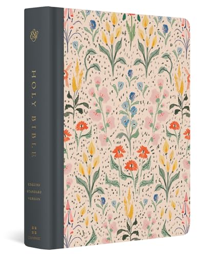 Closed Bible with floral patterned cover and gold lettering.