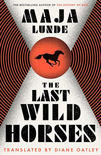 Book cover: red and grey geometric design with a running horse silhouette.