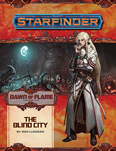 Starfinder RPG adventure book cover featuring a woman and alien city.