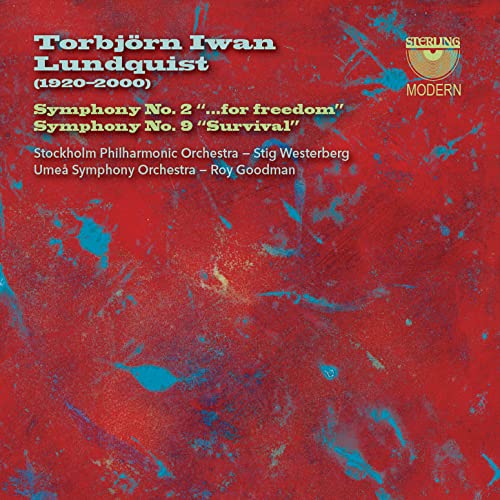 CD cover for Torbjörn Lundquist symphonies with red and blue abstract art.