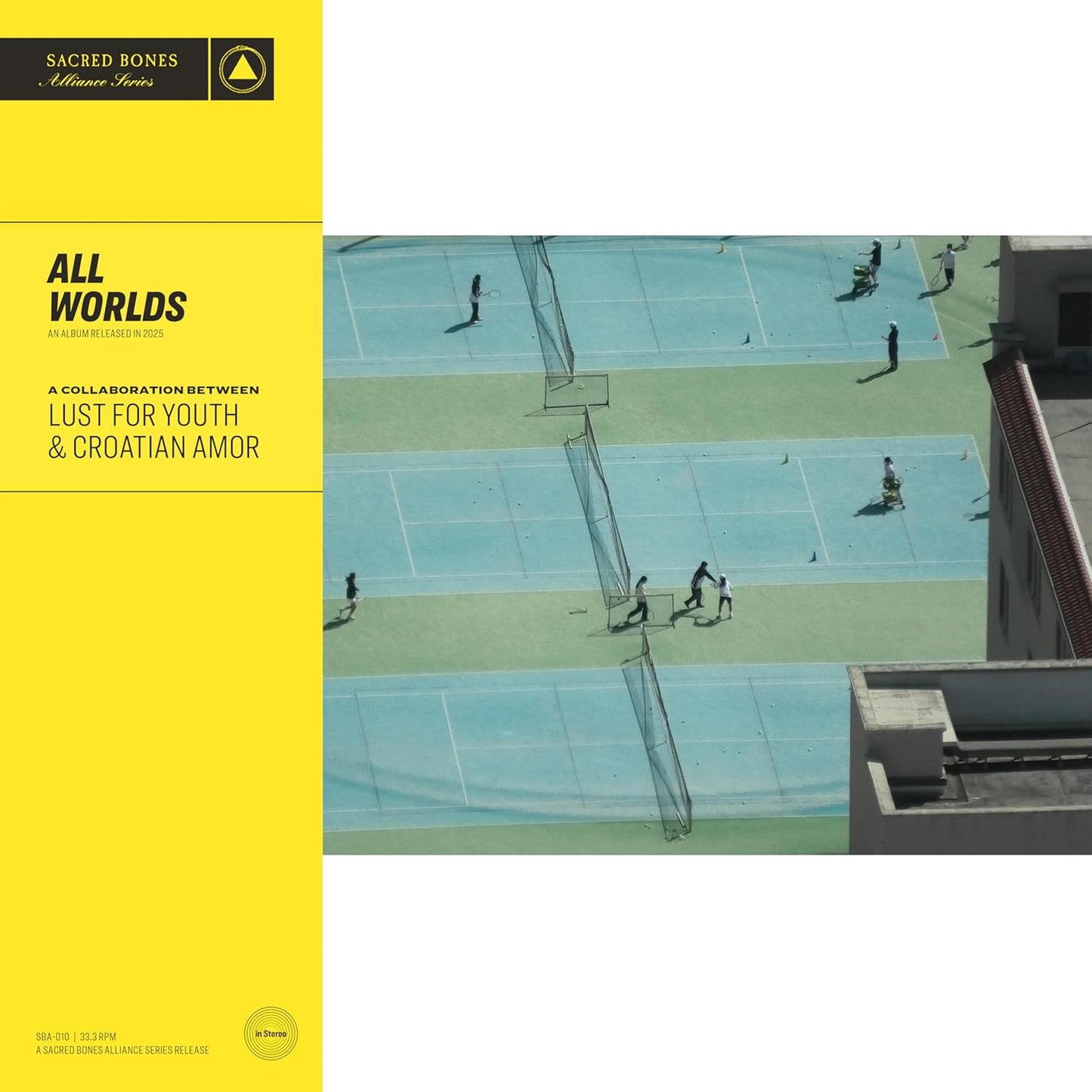 CD album cover: yellow background with silhouetted figures on a tennis court.