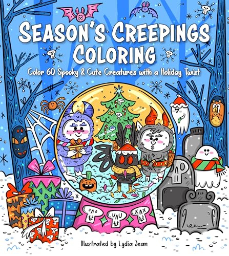 Coloring book cover with cute monster illustrations and holiday decorations.