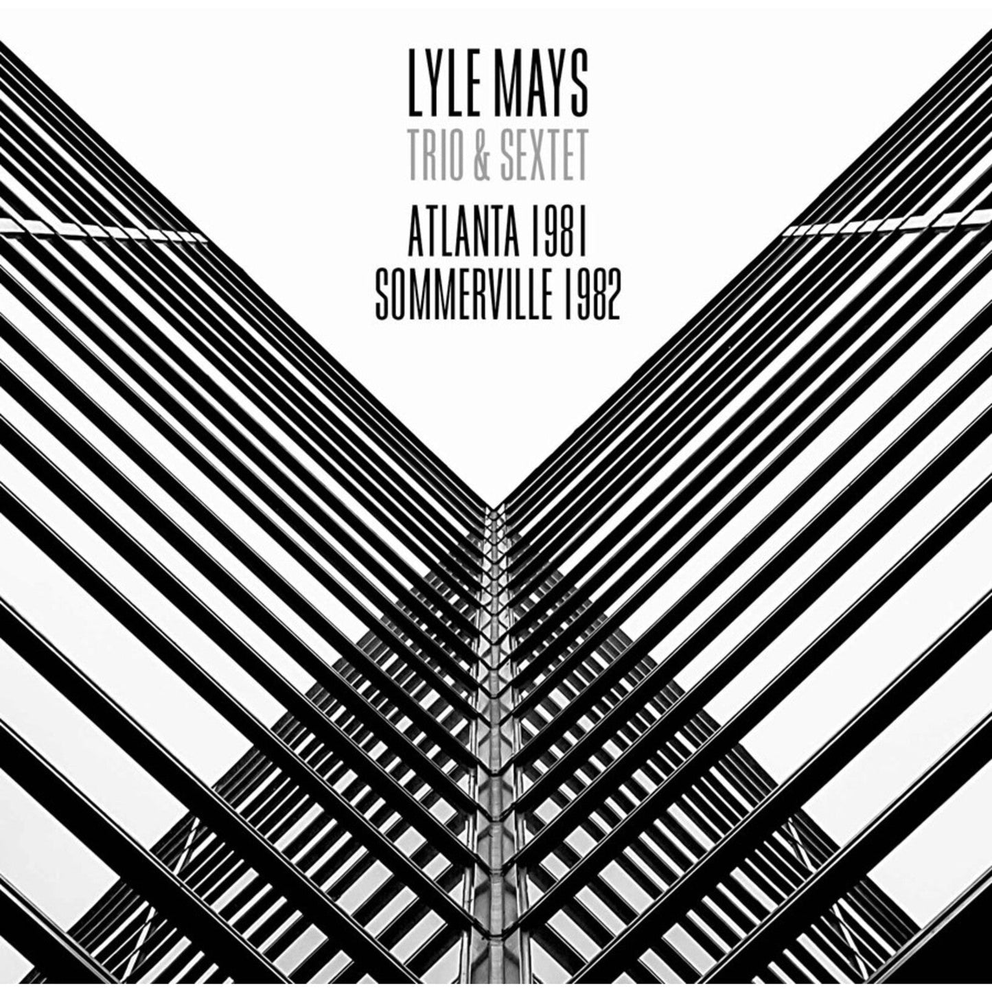 CD cover for Lyle Mays Trio & Sextet live albums, black and white abstract design.