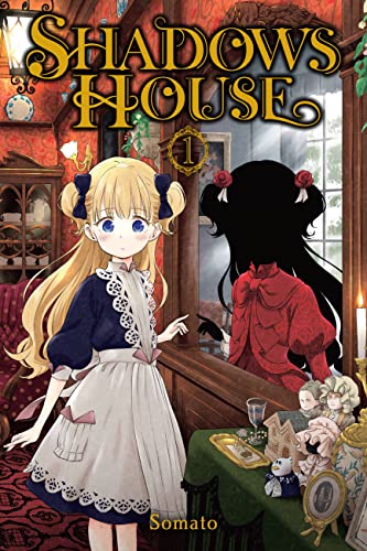 Manga cover: blonde girl and shadowy figure in a detailed room.
