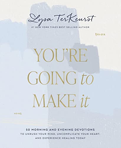 Book cover for You're Going to Make It by Lysa TerKeurst with abstract blue shapes.