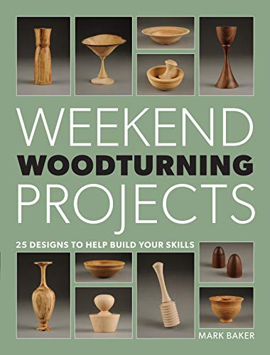 Book cover titled Weekend Woodturning Projects showing various wooden bowls, vases, and turned objects.