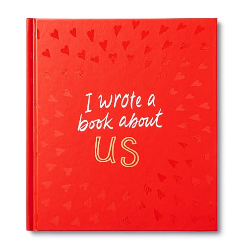 Red book cover with white text reading "I Wrote a Book About Us".