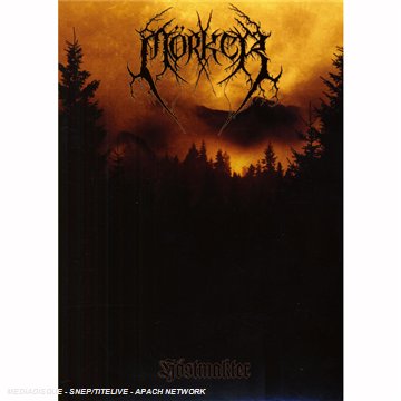 Dark forest landscape with band logo "Mørker" in white, stylized lettering.